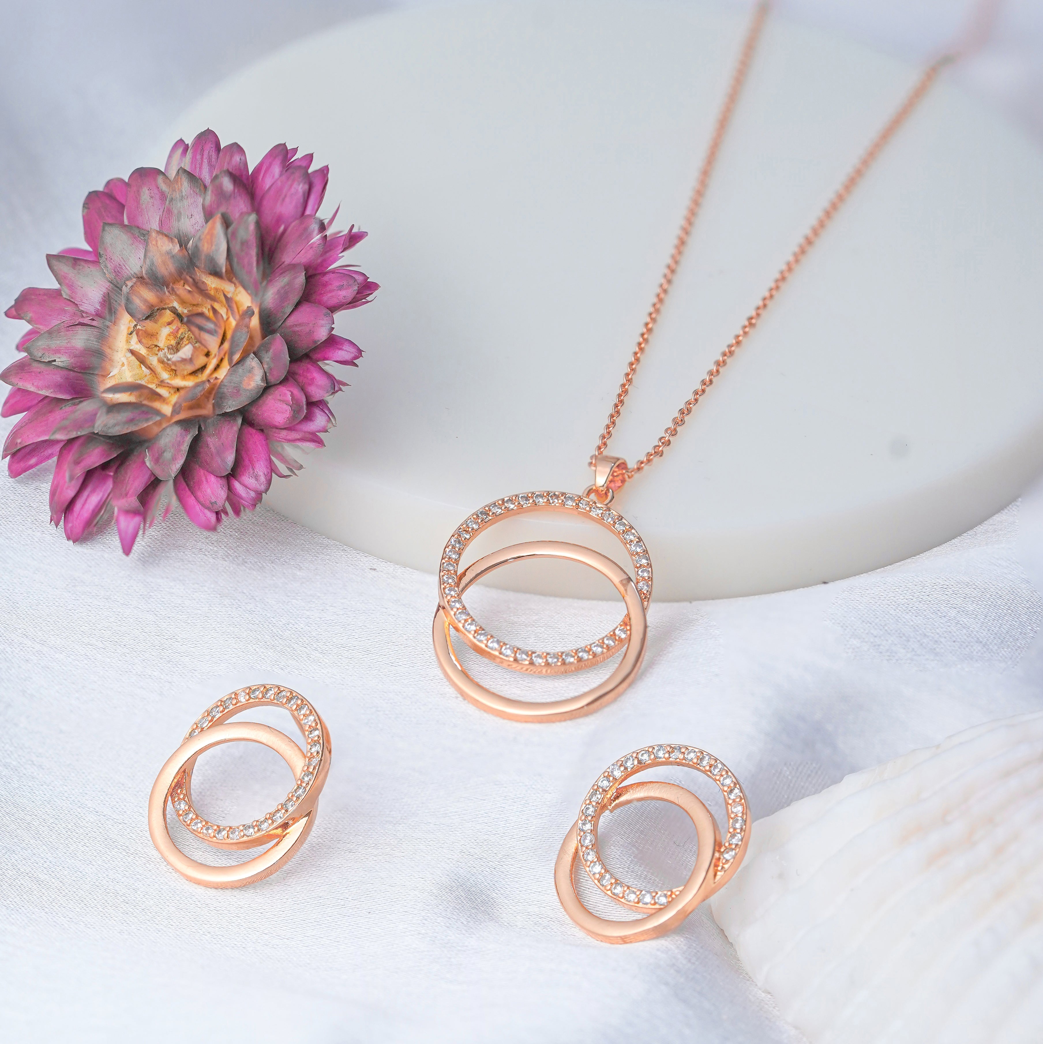 Jewelsium Rose Gold Designer Chain Pendant Set: Elevate Your Style with Elegance