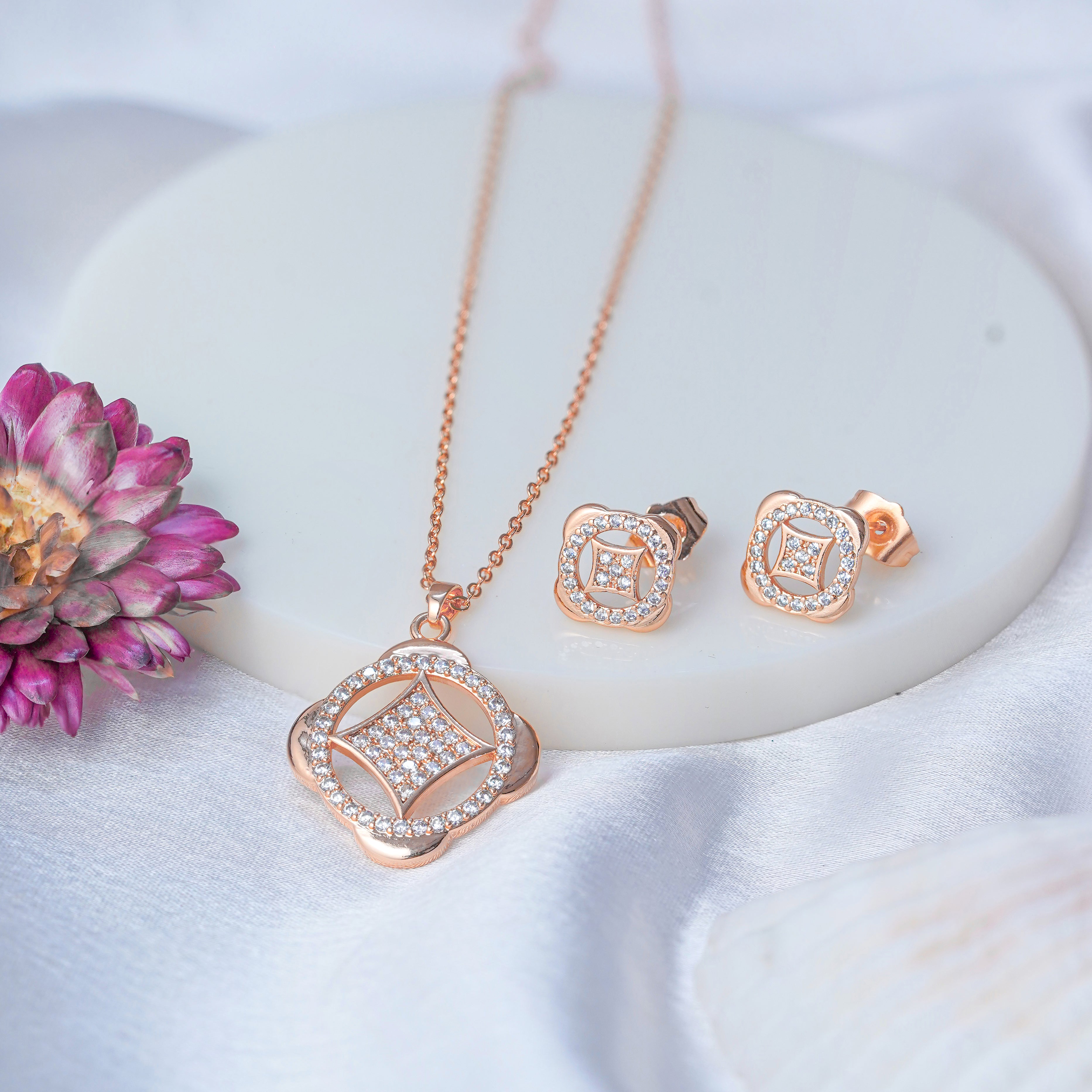 Jewelsium Rose Gold Designer Chain Pendant Set: Timeless Sophistication Defined