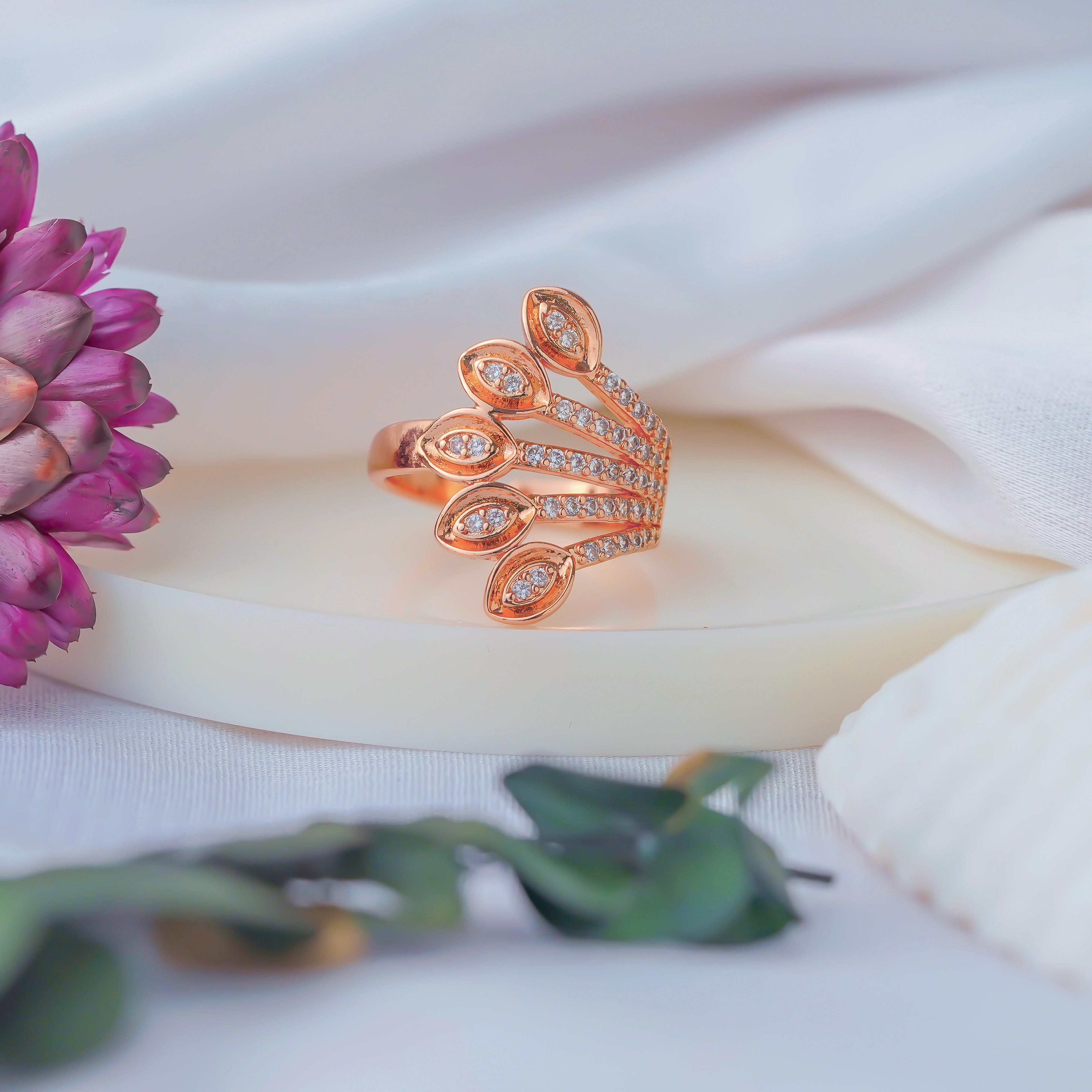 Sculpted Elegance: Artificial Rose Gold Ring