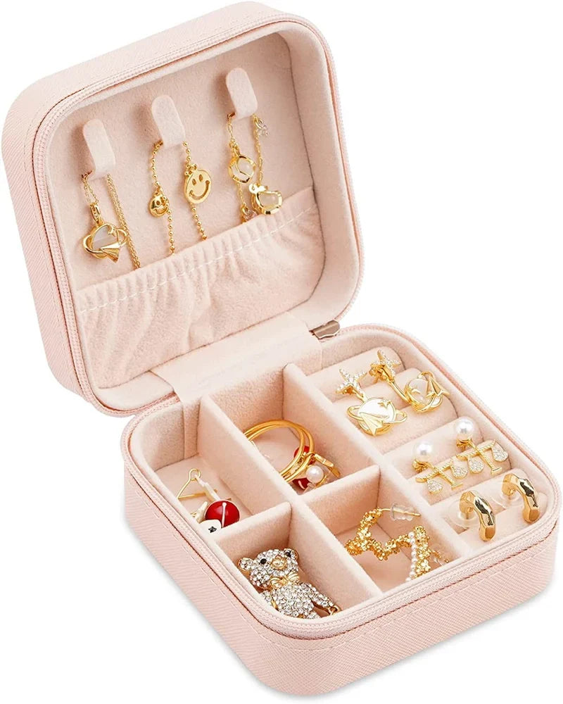 Jewelsium - Jewellery Organiser PU Leather Zipper Portable Storage Box - Pink ( Only Box )